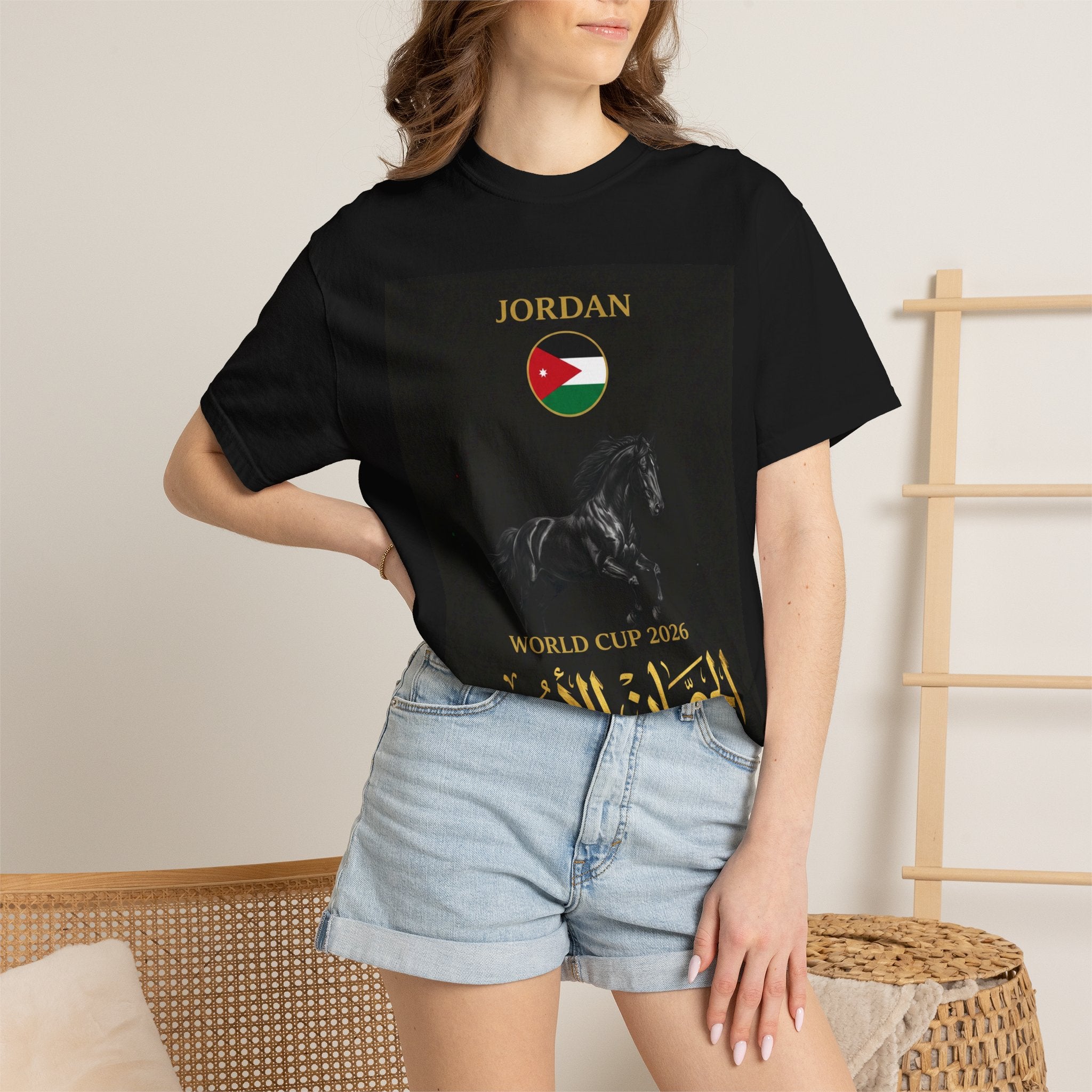 Jordan World Cup 2026 T-Shirt — Black Stallion / الحصان الأسود Soccer Fan Tee