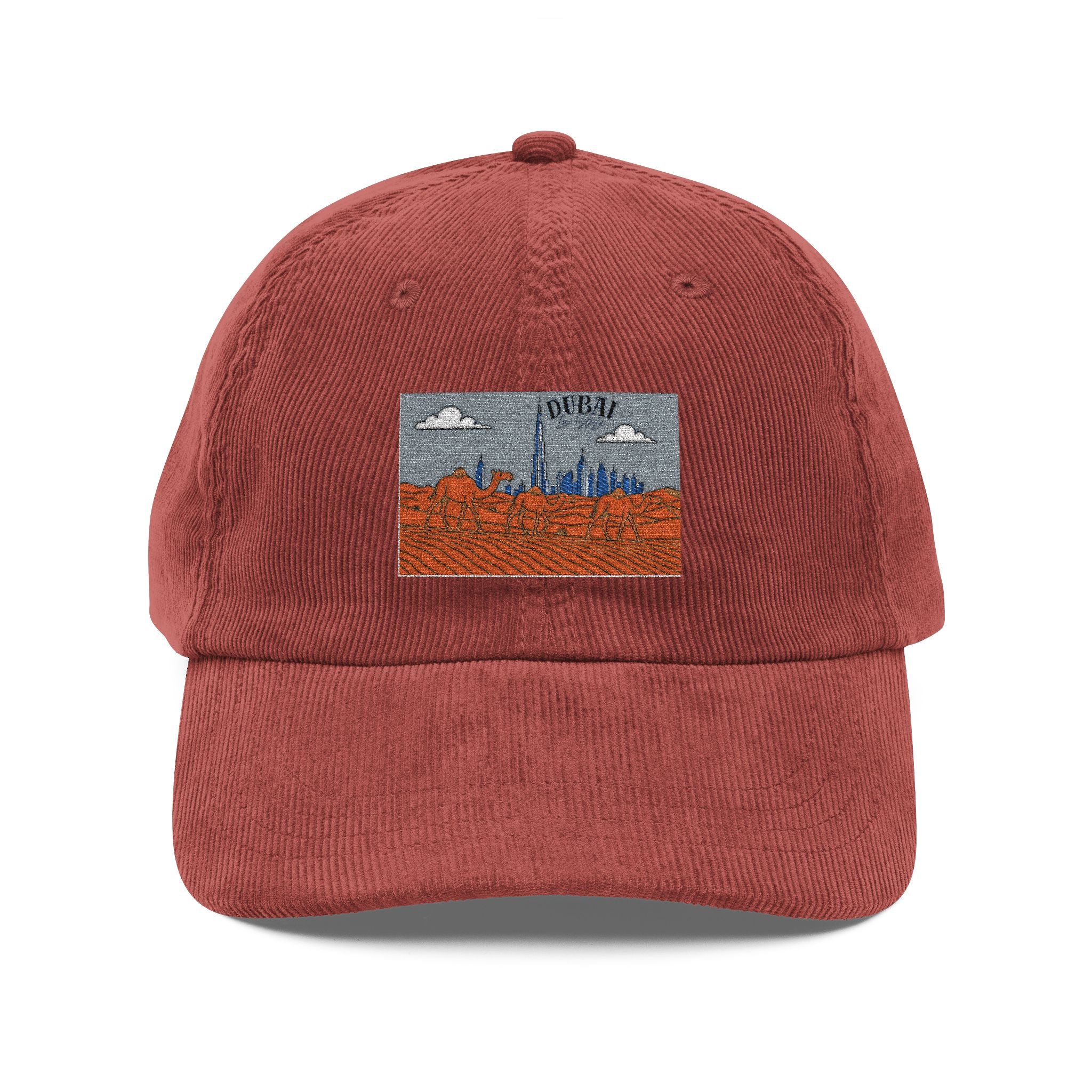 Dubai Embroidered Corduroy Cap | Vintage Rust Baseball Hat